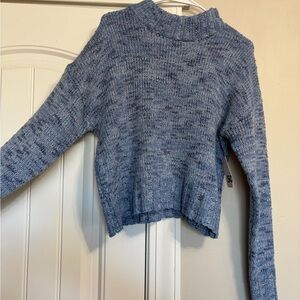 SO Heathered Blue Cropped Mock Neck Sweater